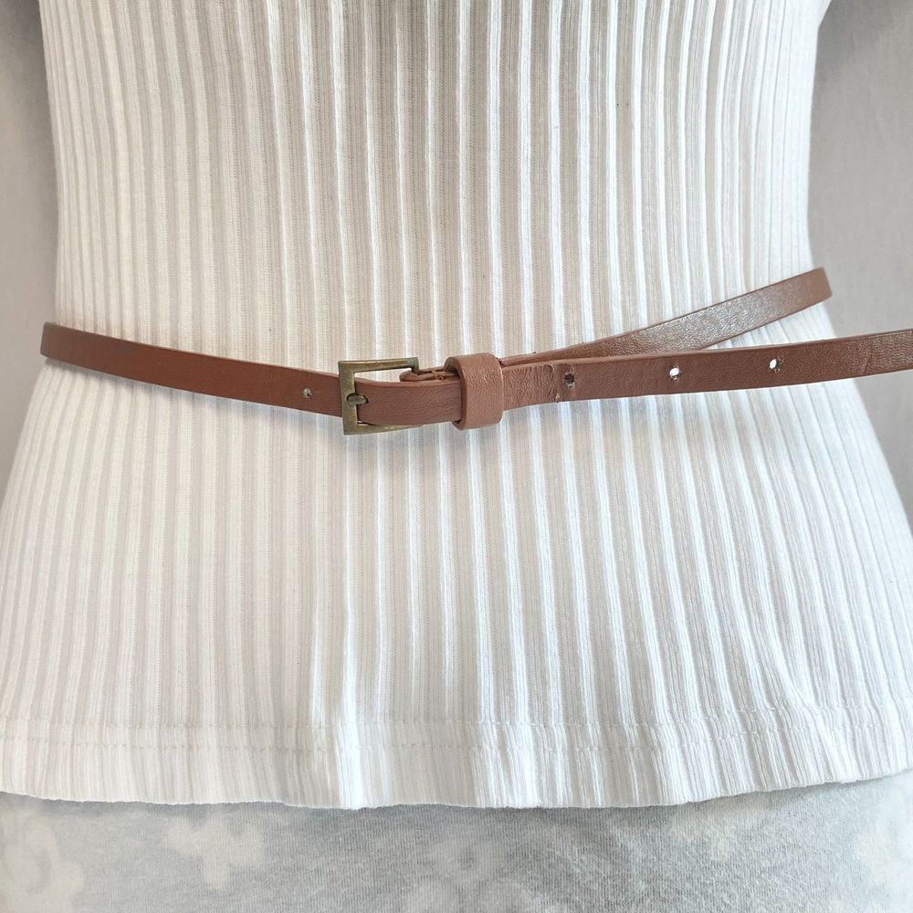 💎Womens Tawny Brown Ultra Skinny Belt Faux Leather Belt Size Medium